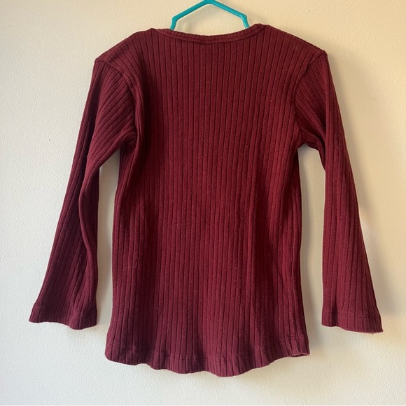 Kate Quinn Kids Burgundy Ribbed Henley Long Sleeve Organic Cotton Top 4T Winter - Picture 5 of 8